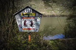 Graffiti, vandalism, lifebuoy, Max-Eyth-See