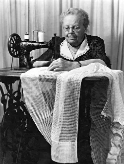 Grandma sewing, 1950s, Germany, Europe