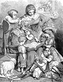 Grandmother reading to children from storybook