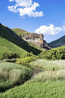 Grassland with sandstone cliffs and cliffs