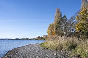 Gravel shore, pebble beach, Lake Constance shore at Mettnaupark near Radolfzell am Lake Constance