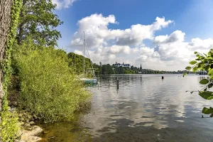 The Great Plon Lake, Nikolai Church and Plon Castle in Plon