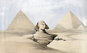 The Great Sphinx, the Pyramids of Giza, Egypt, around 1850, Historical, digitally restored reproduction from a 19th century original, exact date unknown, AI generated, Africa