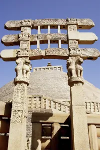 Great stupa no 1 oldest stone structure of Buddhist architectural forms South gateway view at Sanchi