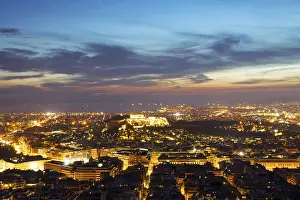 The Greek capital Athens with the Acropolis after sunset
