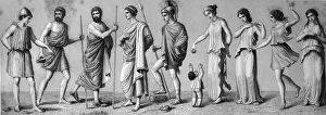 Greek costumes: from left, 1. chiton 2