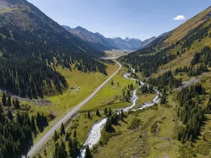 Green mountain valley in the Tien Shan Mountains