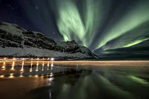 Green northern lights, aurora borealis