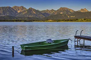 Framed Print : Green rowboat, lake Hopfensee, Hopfen am See