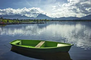 Green rowing boat, Hopfensee, Hopfen am See