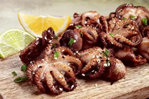 Grilled baby octopus, with green onions