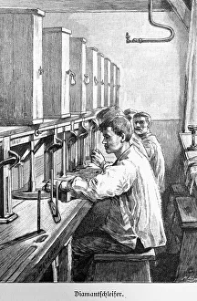 Grinding rough diamonds, work, interior view