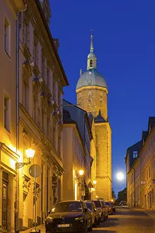 Grosse Kirchgasse to St Annen Church at dusk and full moon