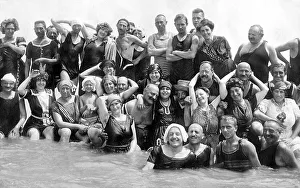 Group with bathers in the water
