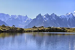 Framed Print : A group of hikers at Lac de Chesserys