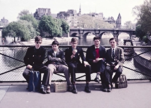 Group of senior secondary schoolboys on educational trip by the River Seine, Paris, France, c 1960, Europe