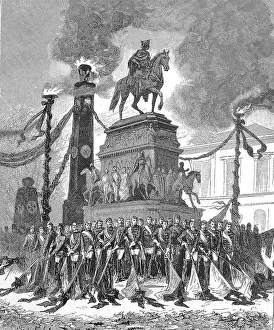 Group of Student Deputation at the Monument to Frederick the Great in Berlin
