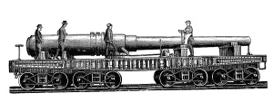 Gun carriage, circa 1880, historical wood engraving