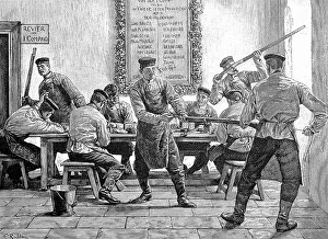 Gun cleaning in the barracks, soldiers