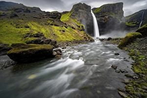 Haifoss and Granni waterfall at a canyon