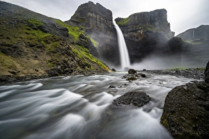Haifoss and Granni waterfall at a canyon