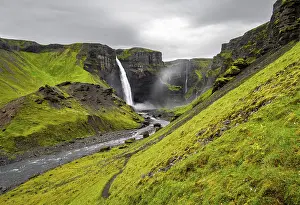Haifoss and Granni waterfall at a canyon