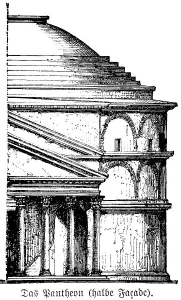 Half facade of the Pantheon, sanctuary in Rome