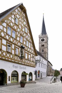 Half-timbered house and Parish Church of St