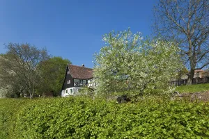 Half-timbered house in Pillnitz in spring