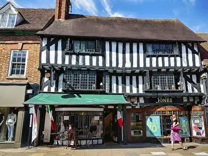 Half-timbered house with shops