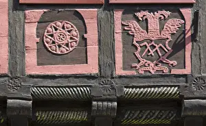 Half-timbered houses at Breite Strasse 39 with craft sign