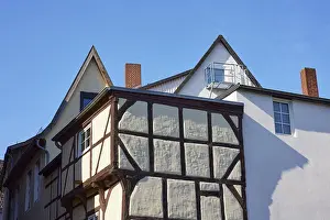 Half-timbered houses and pointed gables in the city centre of Minden