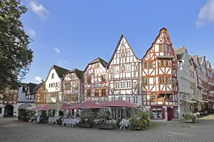 Half-timbered houses with street bar
