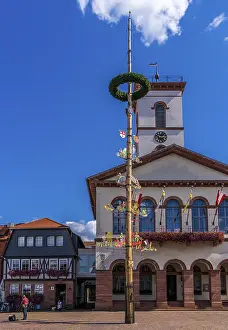 Half-timbered houses and the town hall tower in the old town centre