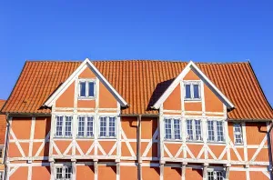 Halt-timbered house in the Hanseatic city Wismar in Northern Germany on the Baltic Sea