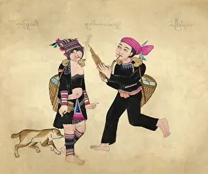 A hand-drawn, hand-coloured watercolour from the late 19th century by an unknown Burmese artist