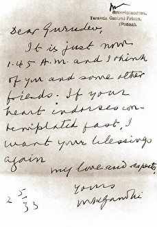 Handwritten letter from Mahatma Gandhi to Rabindranath Tagore, Pune, India, Asia, May 2, 1933, Asia