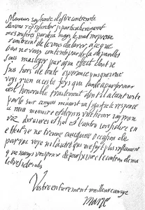 Handwritten postscript of Mary Stuart to a letter to the French envoy in England