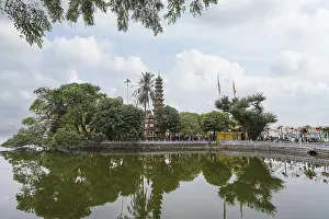 Hanoi, Vietnam, January 2023. Panoramic view of the Tran Quoc Pagoda