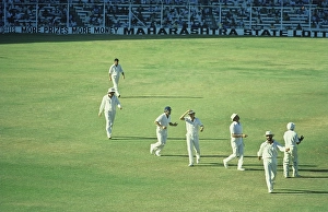 Happy English players on getting a wicket - India - England Cricket Match at Wankhede Stadium, Bombay, Maharashtra, India February 1980