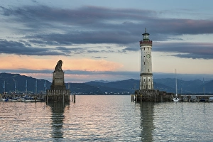 Harbor of Lindau in the evening light