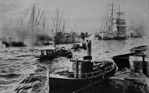 Harbor scene, Hamburg, Germany