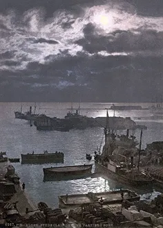Harbour by moonlight, Algiers, Algeria