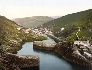 Harbour and view of Boscastle, coastal town of the parish of Forrabury in the north of the English county of Cornwall