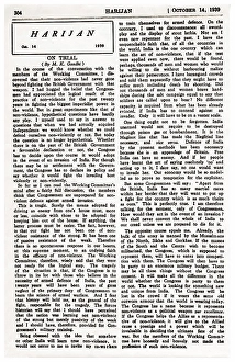 Harijan newspaper Page with article by Mahatma Gandhi, Poona, India, Asia, October 14, 1939, Asia