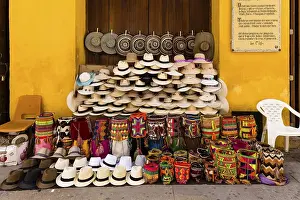 Hats and baskets on sale for tourists