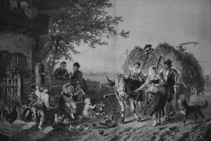 Hay harvest, historical engraving, circa 1885