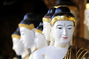 Heads of Buddha statues in a temple