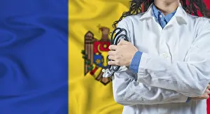 Healthcare professional with Moldova flag background