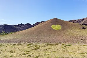 Heart of moss, natural heart on a volcanic hill